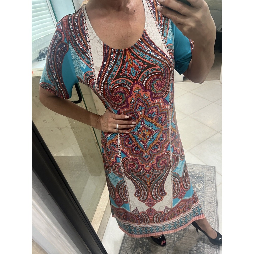 Chico's Mediterranean Maxi Dress Size 2 (M, 12) Green Blue T $139 Jersey Slits